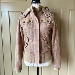 Triple Five Soul Brown Plaid Wool Bomber Jacket